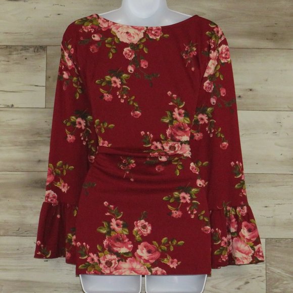 Como Vintage* Women's Long Bell Sleeve V-Neck Curved Hem Pullover Blouse~ XXL - Picture 2 of 10